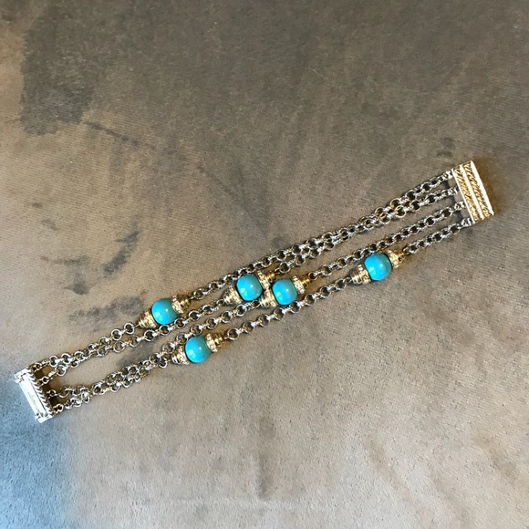 Turquoise, Rhinestone, Gold & Silver Bracelet - Picture 4 of 5